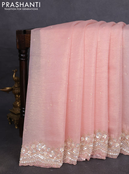 Crush tissue saree peach shade with beaded work