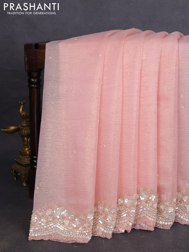 Crush tissue saree peach shade with beaded work
