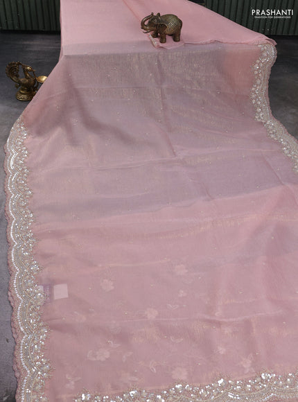 Crush tissue saree peach shade with beaded work