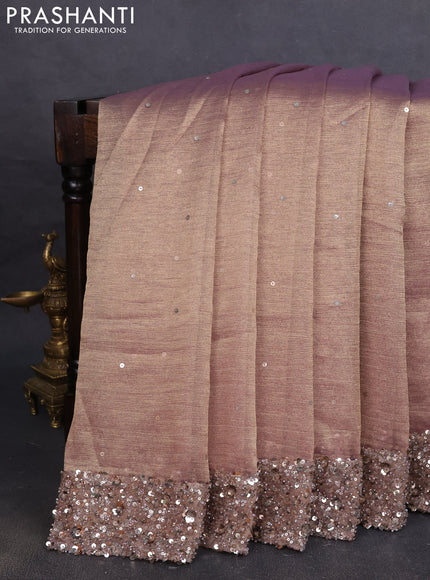 Crush tissue saree wine shade with allover sequin work