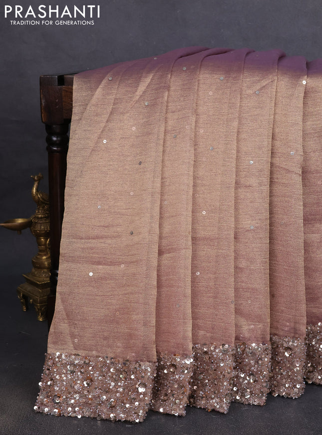 Crush tissue saree wine shade with allover sequin work