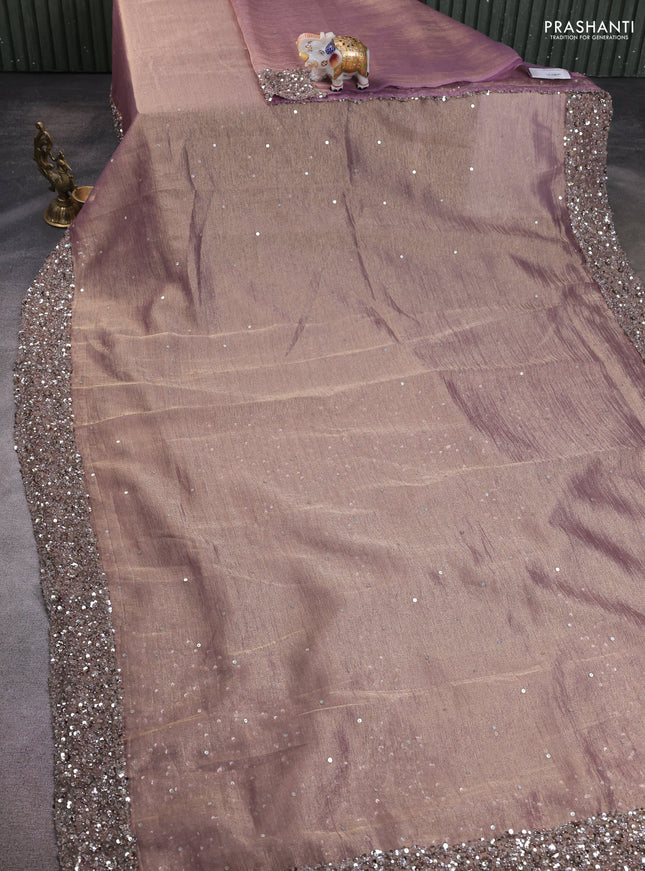 Crush tissue saree wine shade with allover sequin work