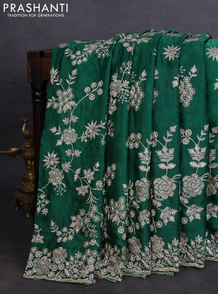 Crepe saree green with allover embroidery