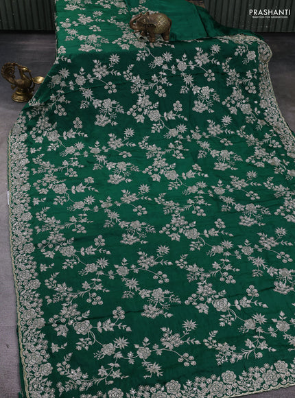 Crepe saree green with allover embroidery