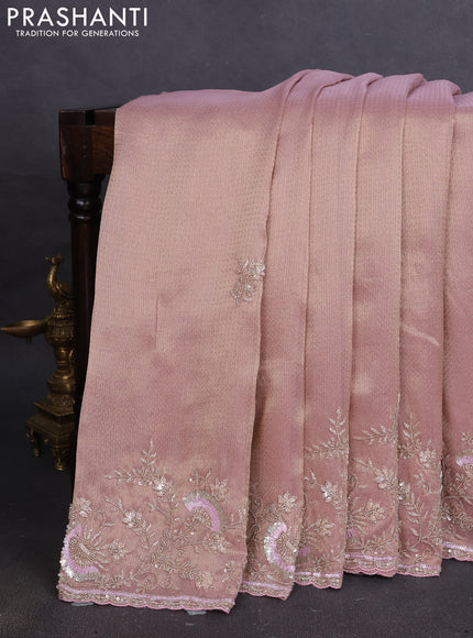 Crepe saree green with allover embroidery