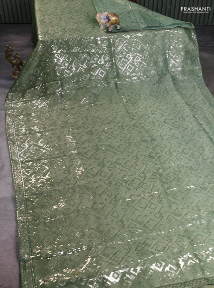 Banarasi silk saree green with allover sequin work