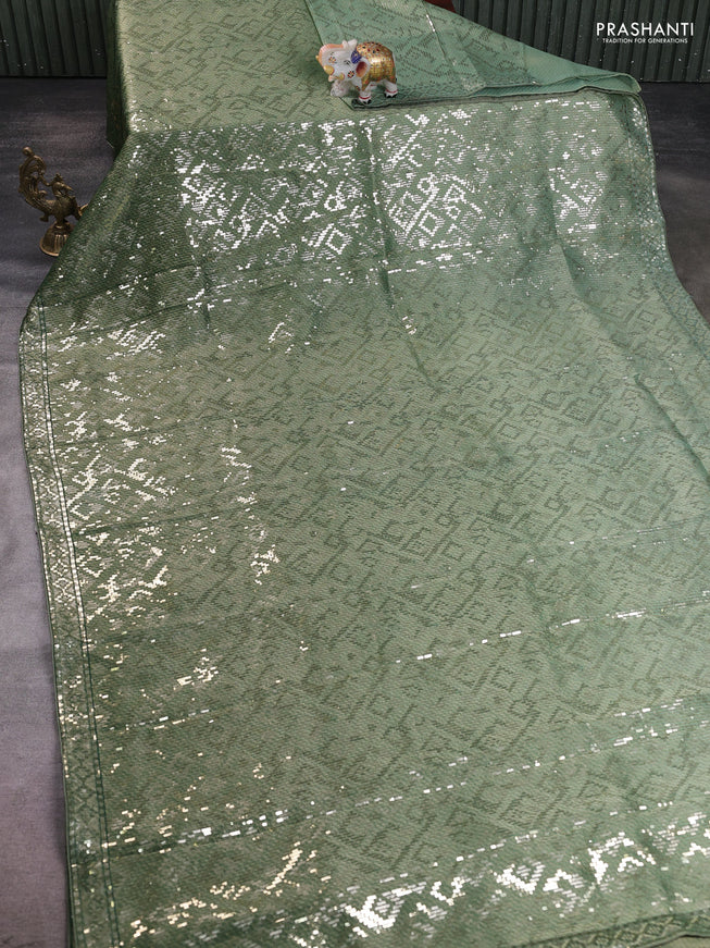 Banarasi silk saree green with allover sequin work