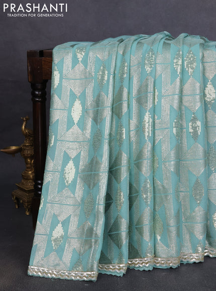 Georgette saree pastel green with allover sequin work