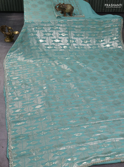 Georgette saree pastel green with allover sequin work