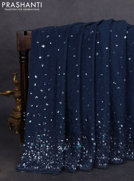 Crepe saree peacock blue with allover sequin work