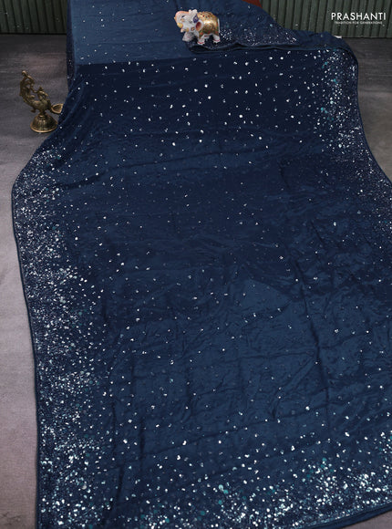 Crepe saree peacock blue with allover sequin work