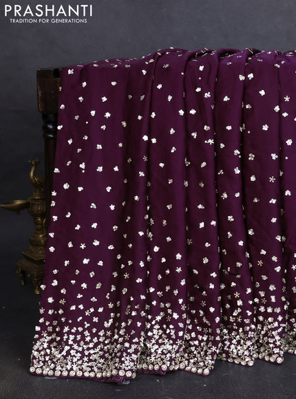 Crepe saree deep purple with allover sequin work