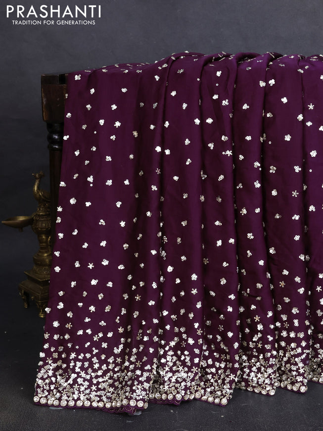 Crepe saree deep purple with allover sequin work