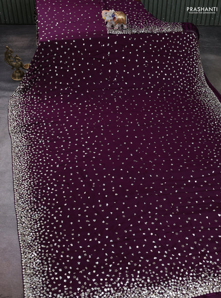 Crepe saree deep purple with allover sequin work