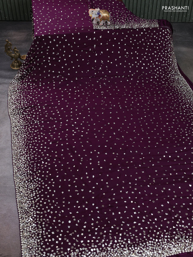 Crepe saree deep purple with allover sequin work