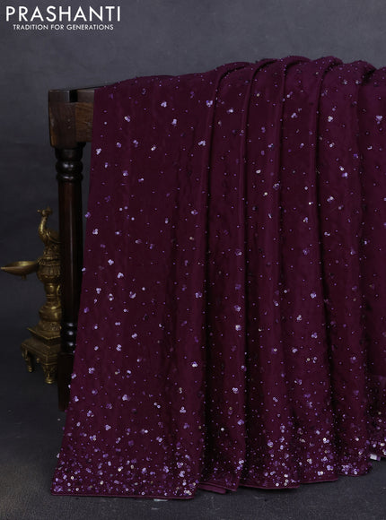 Crepe saree deep purple with allover sequin work