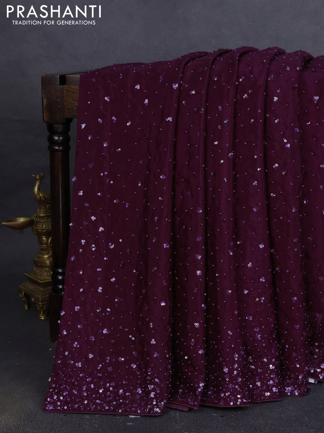 Crepe saree deep purple with allover sequin work
