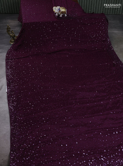 Crepe saree deep purple with allover sequin work