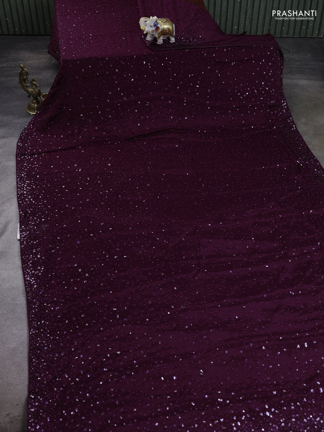 Crepe saree deep purple with allover sequin work