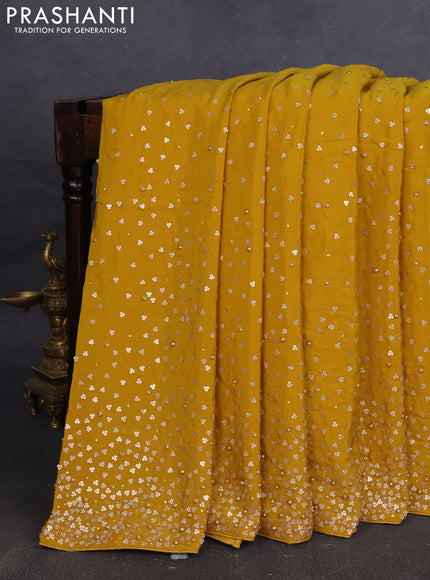 Crepe saree mustard yellow with allover sequin work
