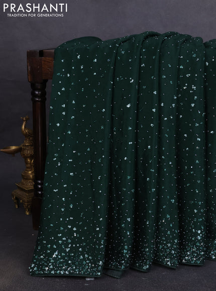 Crepe saree bottle green with allover sequin work