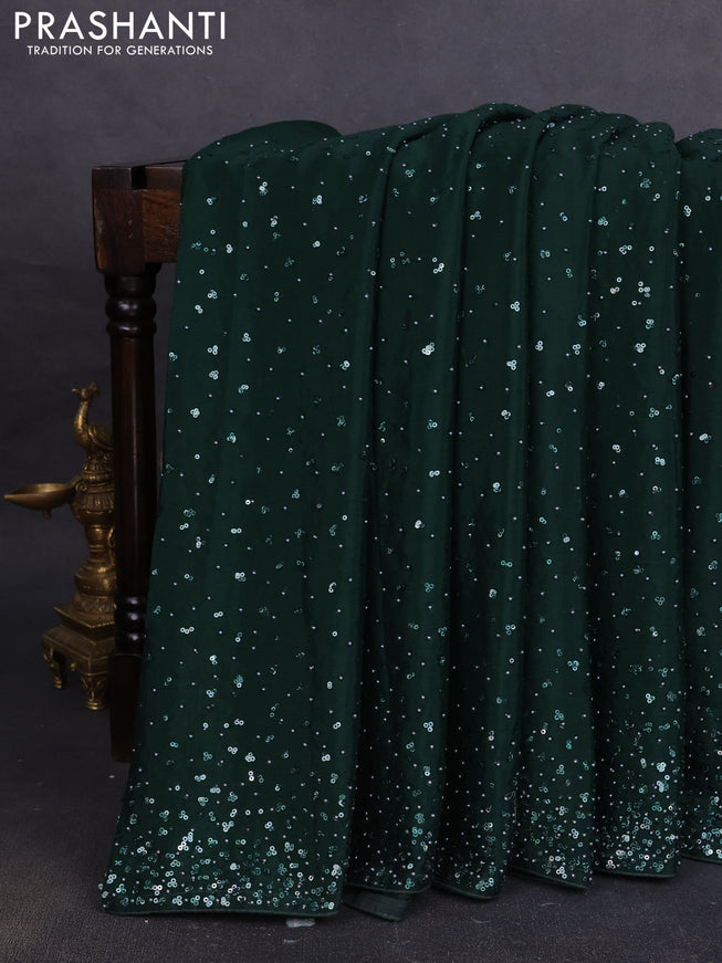 Crepe saree bottle green with allover sequin work