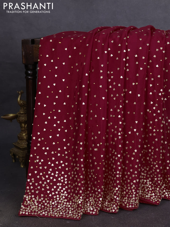 Crepe saree red with allover sequin work