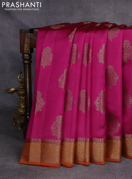 Chiniya silk saree pink and orange with woven buttas and zari woven border