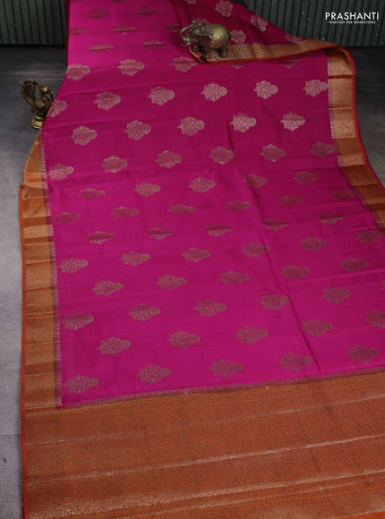 Chiniya silk saree pink and orange with woven buttas and zari woven border