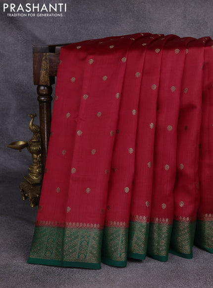 Chiniya silk saree red and green with woven buttas and zari woven border