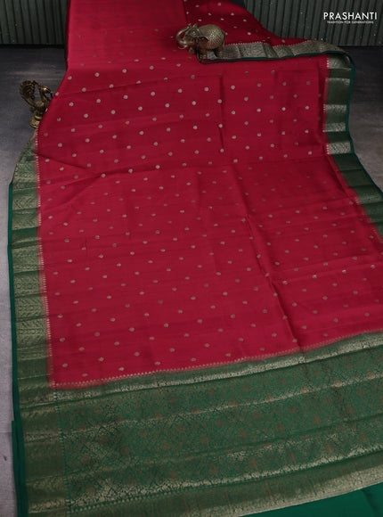 Chiniya silk saree red and green with woven buttas and zari woven border