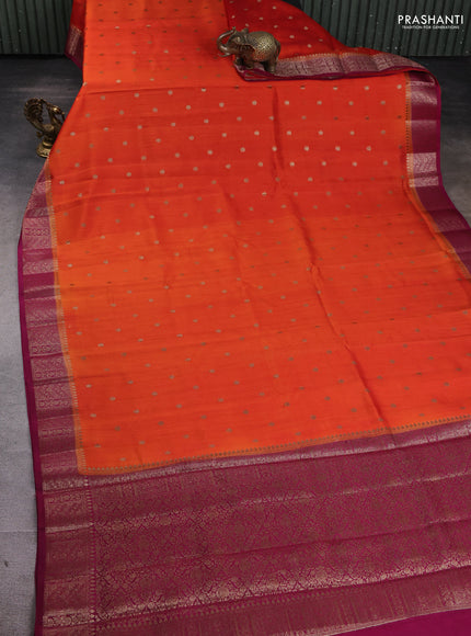 Chiniya silk saree orange and purple with woven buttas and zari woven border