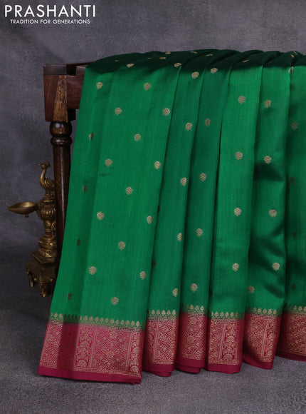 Chiniya silk saree green and purple with woven buttas and zari woven border