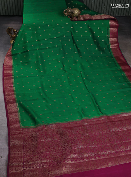 Chiniya silk saree green and purple with woven buttas and zari woven border