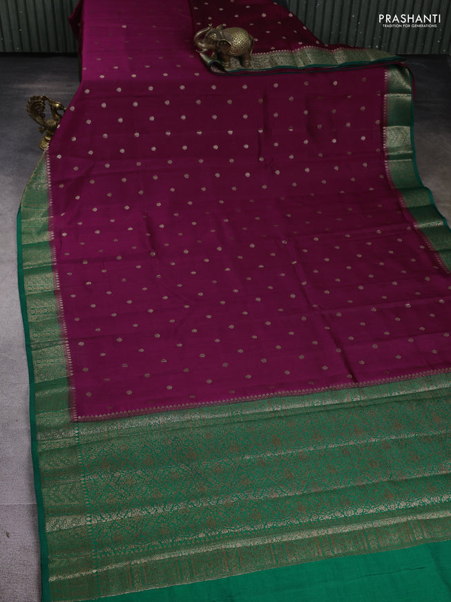 Chiniya silk saree purple and green with woven buttas and zari woven border