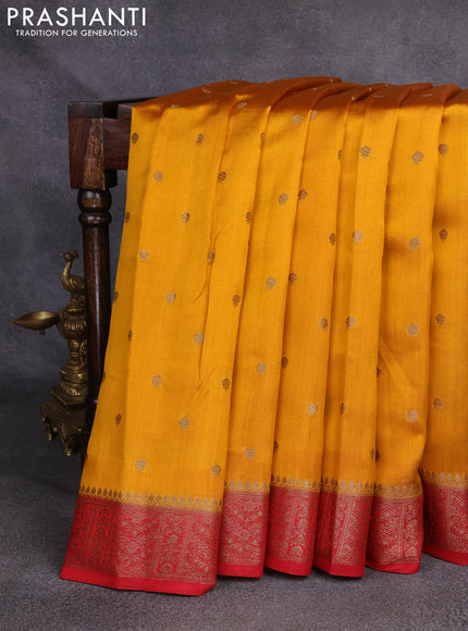 Chiniya silk saree mustard yellow and red with woven buttas and zari woven border