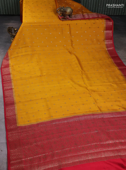 Chiniya silk saree mustard yellow and red with woven buttas and zari woven border