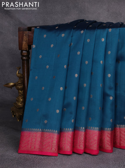 Chiniya silk saree cs blue and pink with woven buttas and zari woven border