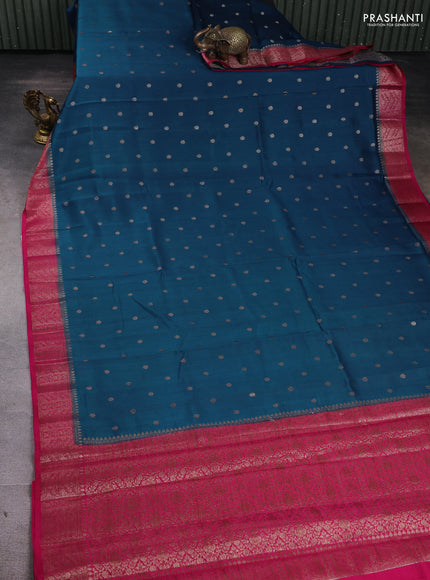 Chiniya silk saree cs blue and pink with woven buttas and zari woven border