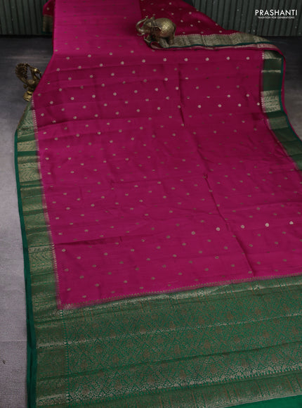 Chiniya silk saree pink and green with woven buttas and zari woven border