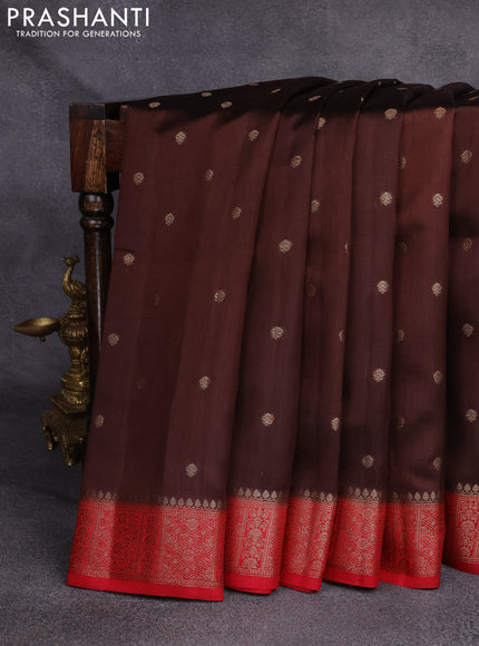 Chiniya silk saree brown and red with woven buttas and zari woven border