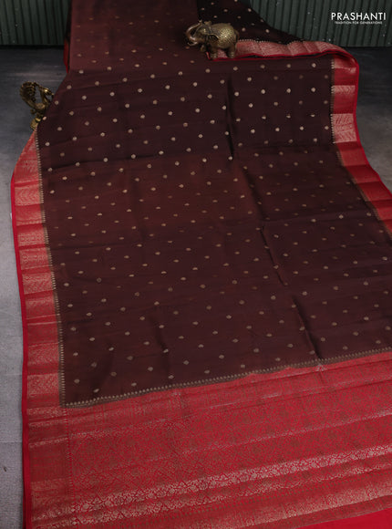 Chiniya silk saree brown and red with woven buttas and zari woven border
