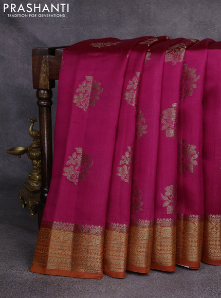 Chiniya silk saree pink and orange with woven buttas and zari woven border