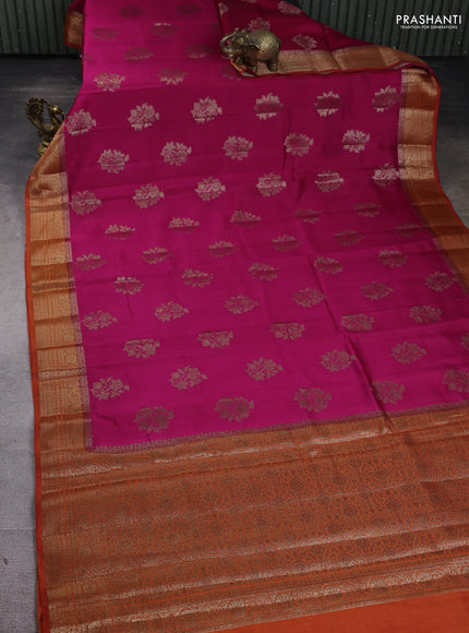 Chiniya silk saree pink and orange with woven buttas and zari woven border