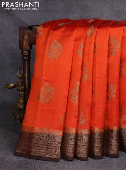 Chiniya silk saree orange and brown with woven buttas and zari woven border