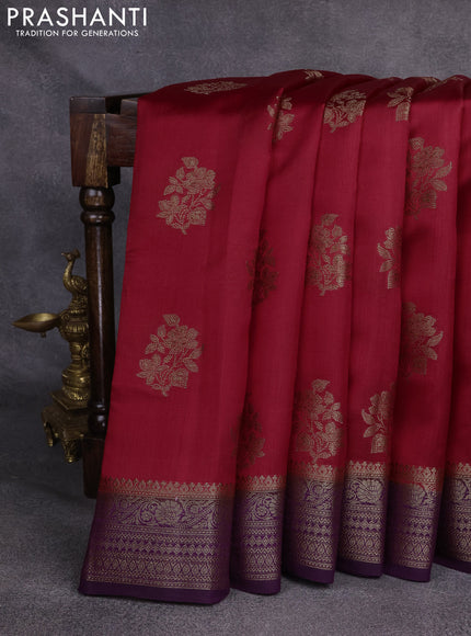 Chiniya silk saree red and violet with woven buttas and zari woven border