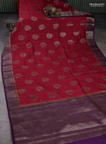 Chiniya silk saree red and violet with woven buttas and zari woven border