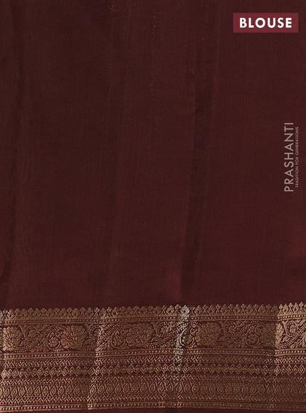 Chiniya silk saree mehendi green and brown with woven buttas and zari woven border