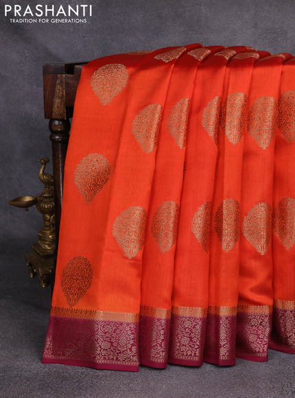 Chiniya silk saree orange and purple with woven buttas and zari woven border
