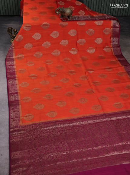 Chiniya silk saree orange and purple with woven buttas and zari woven border
